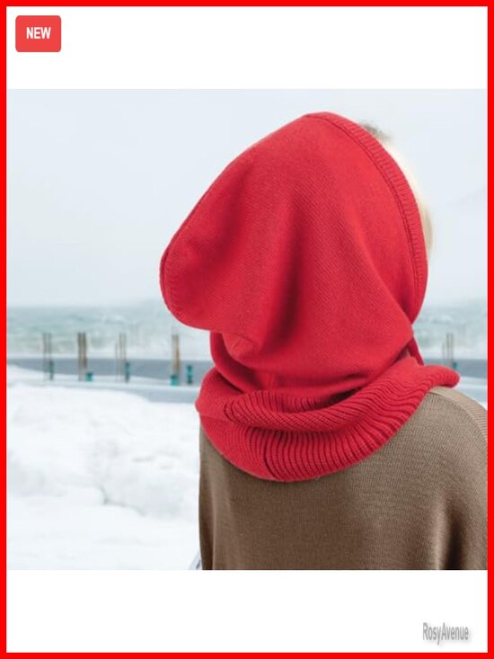 Women\'s Knit Balaclava Hooded Scarf Hat with Drawstring main image 4